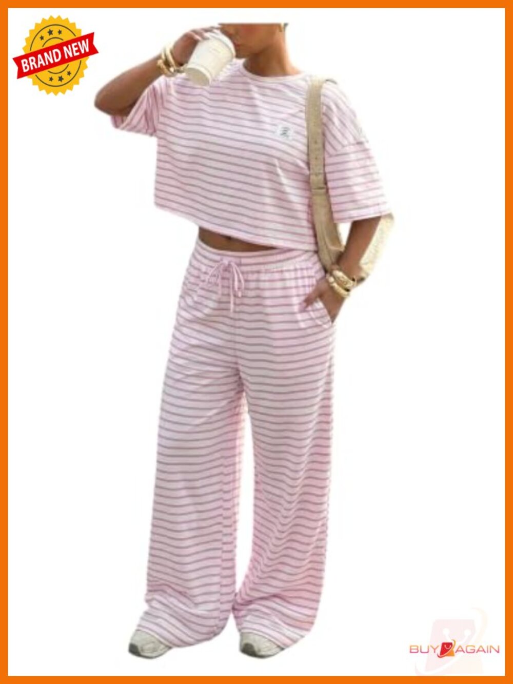 2 Piece Matching Set Striped Crop Top Baggy Pants Co-ord